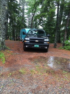 Wet arrival at Mt Desert Campground 